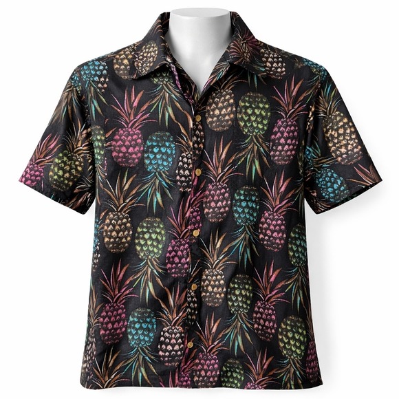 Ingear Fashions Mens Pineapple Print Button Down Shirt Black KOHS31 Large - Picture 2 of 8